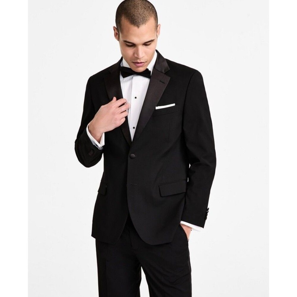 $395 NEW NAUTICA Mens 46R Solid Black 2 Piece Tuxedo Suit With Dress Pants 41x31 - Picture 2 of 6